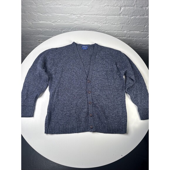 Pendleton Sweater Mens XL Navy Blue Shetland Wool Cardigan Button Front Pockets - Picture 1 of 11